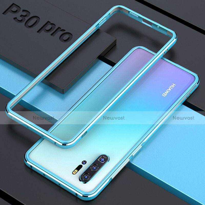 Luxury Aluminum Metal Frame Mirror Cover Case 360 Degrees for Huawei P30 Pro Sky Blue