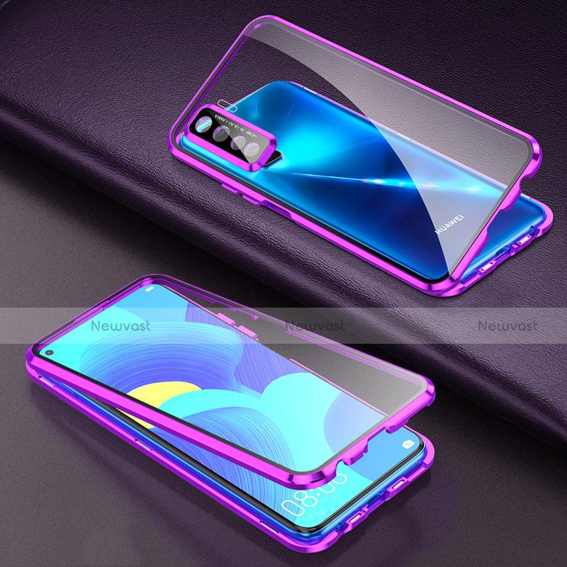 Luxury Aluminum Metal Frame Mirror Cover Case 360 Degrees for Huawei P40 Lite 5G Purple