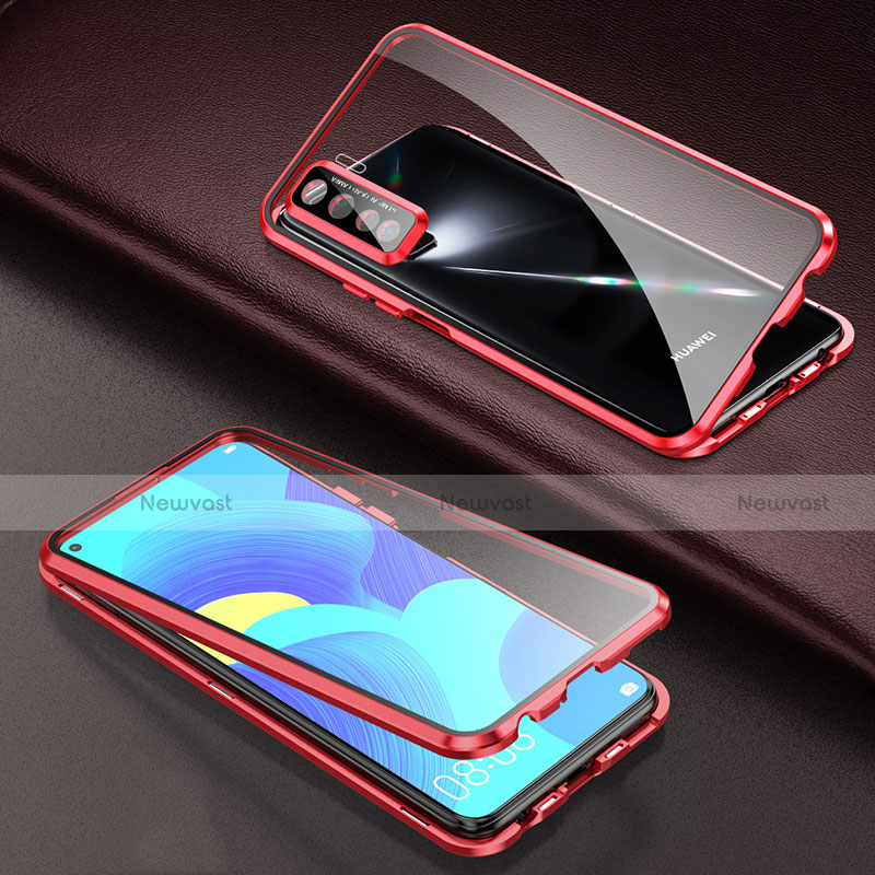 Luxury Aluminum Metal Frame Mirror Cover Case 360 Degrees for Huawei P40 Lite 5G Red