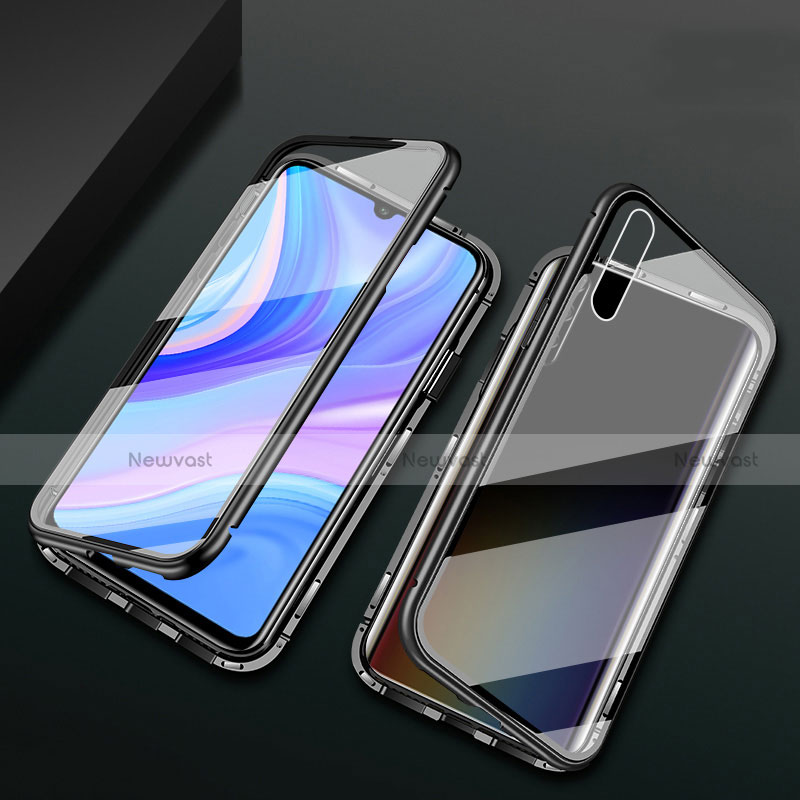 Luxury Aluminum Metal Frame Mirror Cover Case 360 Degrees for Huawei Y8p Black