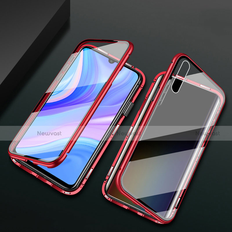 Luxury Aluminum Metal Frame Mirror Cover Case 360 Degrees for Huawei Y8p Red
