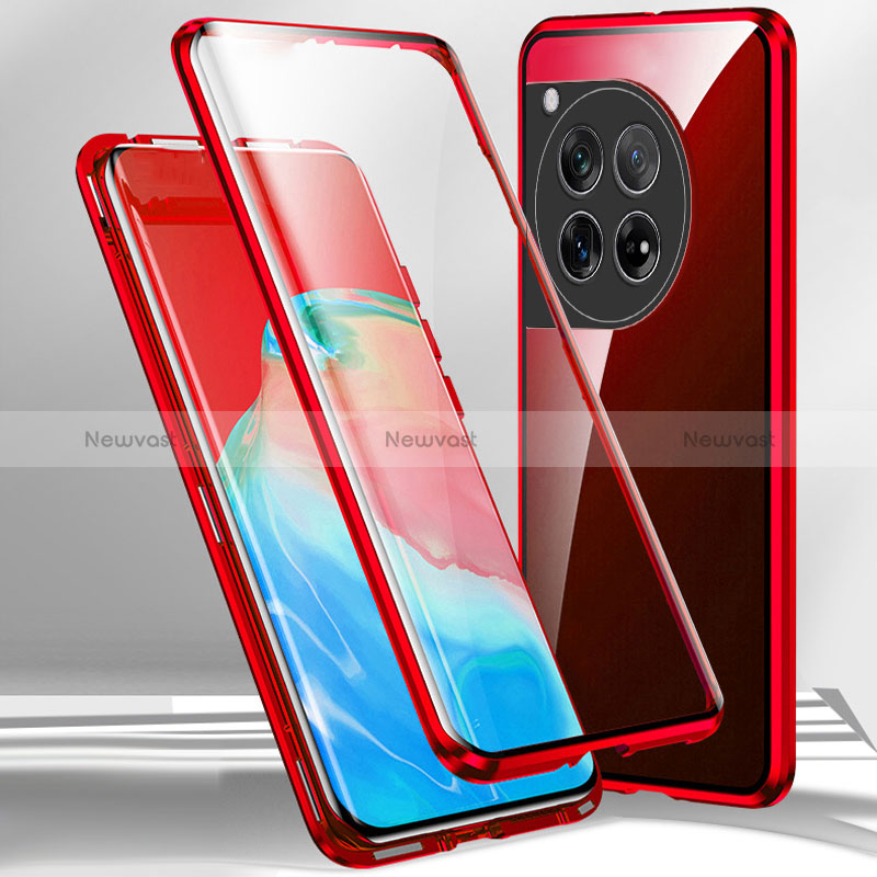 Luxury Aluminum Metal Frame Mirror Cover Case 360 Degrees for OnePlus 12R 5G Red