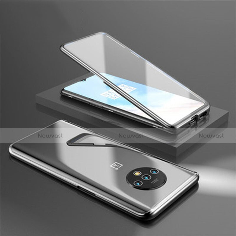 Luxury Aluminum Metal Frame Mirror Cover Case 360 Degrees for OnePlus 7T Black