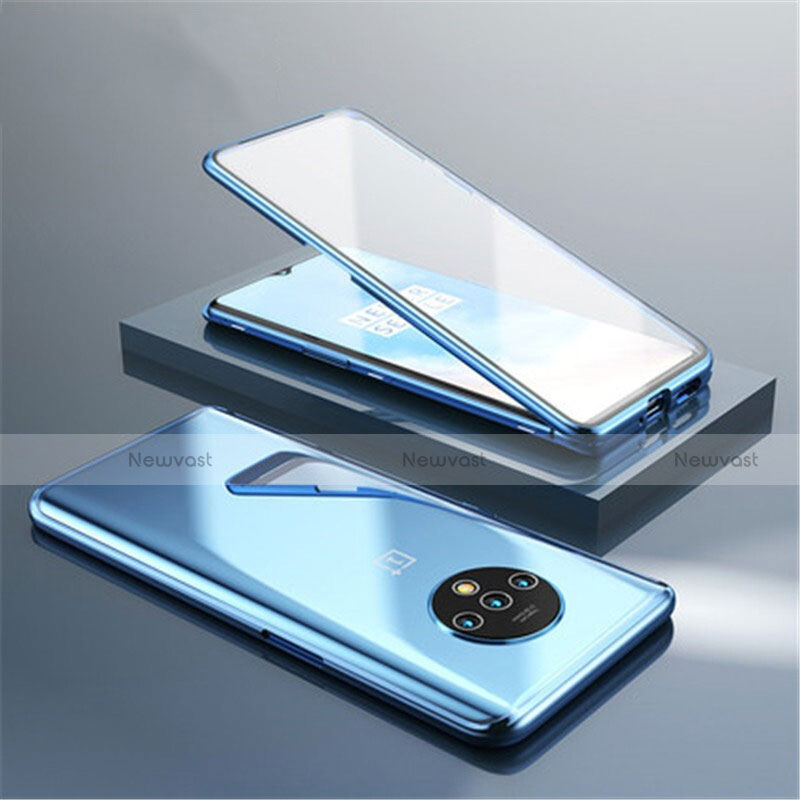 Luxury Aluminum Metal Frame Mirror Cover Case 360 Degrees for OnePlus 7T Blue