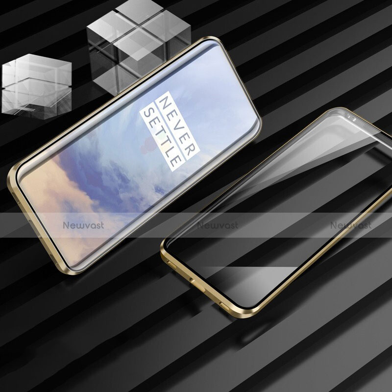 Luxury Aluminum Metal Frame Mirror Cover Case 360 Degrees for OnePlus 7T Gold
