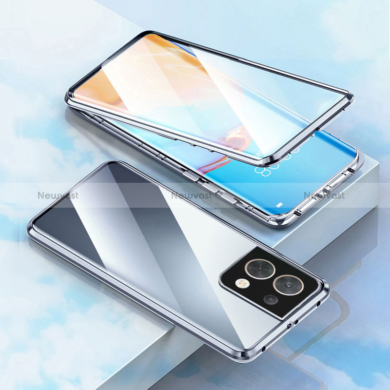 Luxury Aluminum Metal Frame Mirror Cover Case 360 Degrees for OnePlus Ace 2V 5G Silver