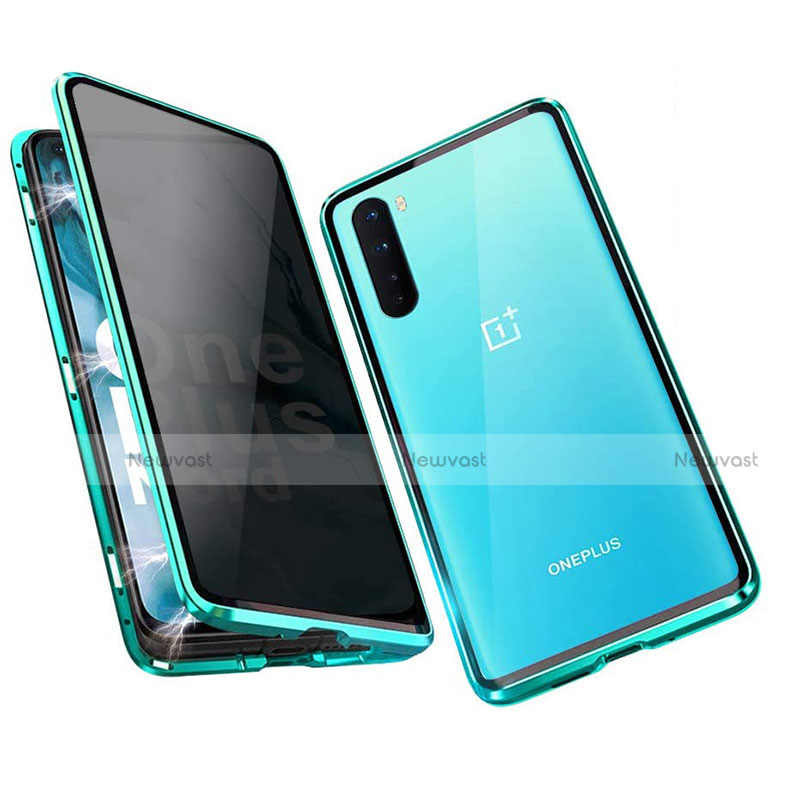 Luxury Aluminum Metal Frame Mirror Cover Case 360 Degrees for OnePlus Nord Green