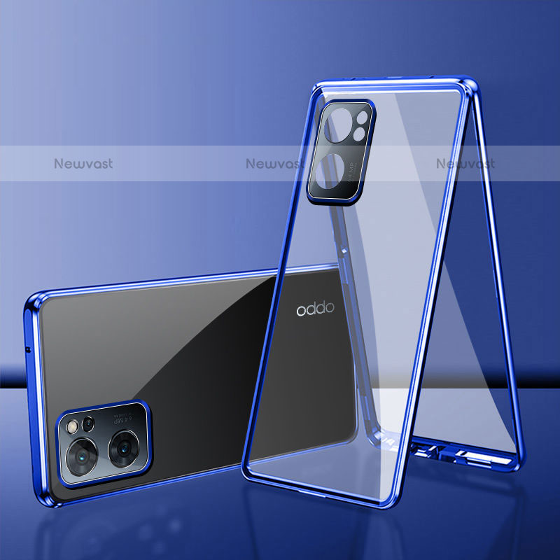 Luxury Aluminum Metal Frame Mirror Cover Case 360 Degrees for OnePlus Nord N300 5G Blue