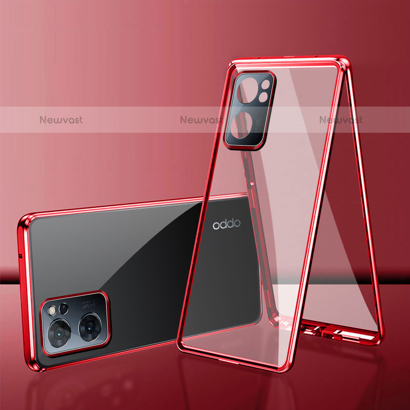 Luxury Aluminum Metal Frame Mirror Cover Case 360 Degrees for OnePlus Nord N300 5G Red