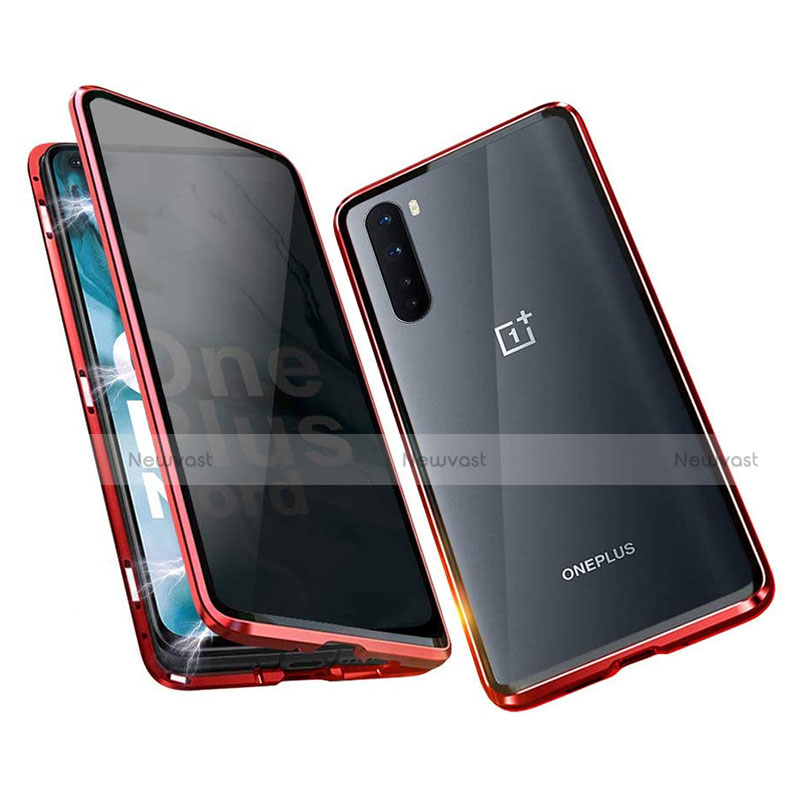 Luxury Aluminum Metal Frame Mirror Cover Case 360 Degrees for OnePlus Nord Red