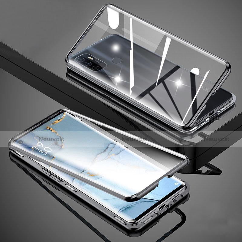 Luxury Aluminum Metal Frame Mirror Cover Case 360 Degrees for Oppo A32 Black