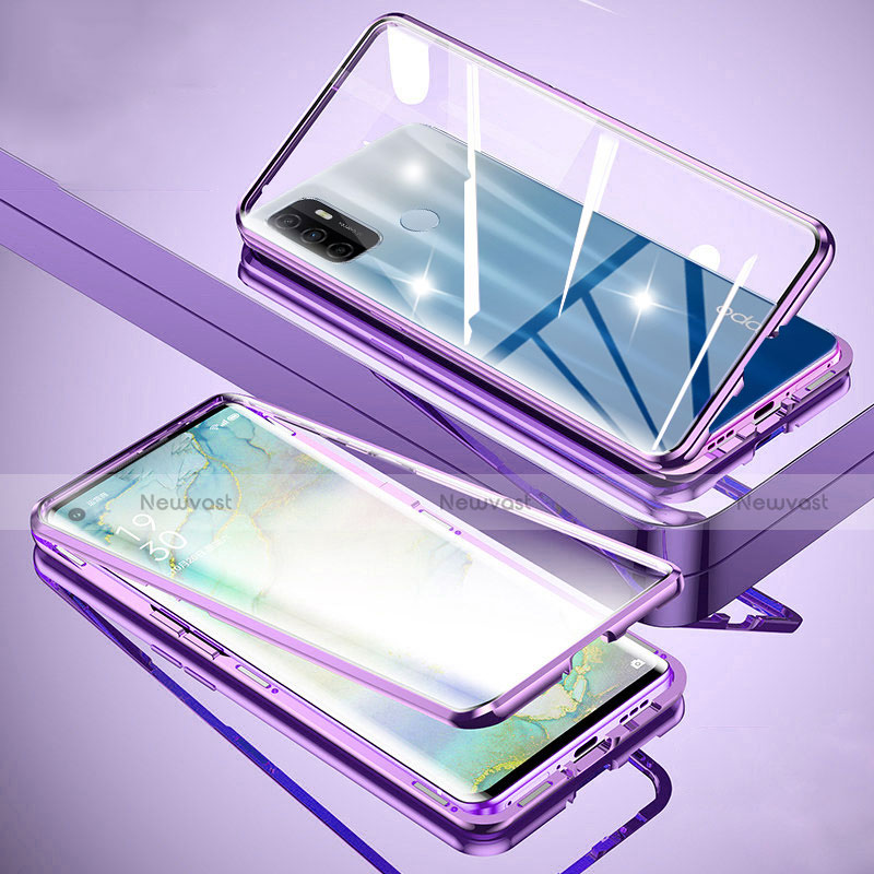 Luxury Aluminum Metal Frame Mirror Cover Case 360 Degrees for Oppo A33 Purple