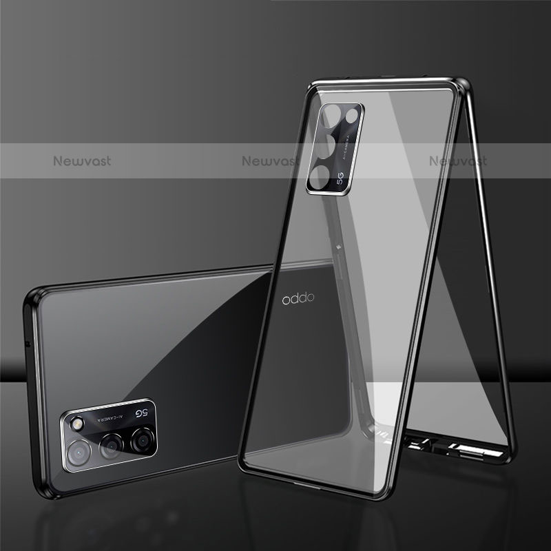 Luxury Aluminum Metal Frame Mirror Cover Case 360 Degrees for Oppo A55S 5G Black
