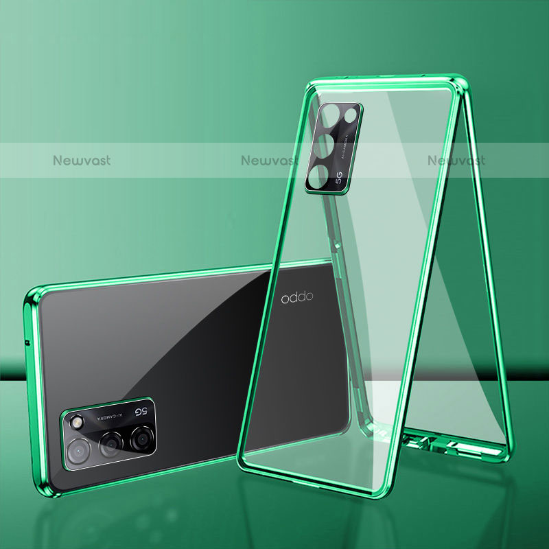 Luxury Aluminum Metal Frame Mirror Cover Case 360 Degrees for Oppo A55S 5G Green