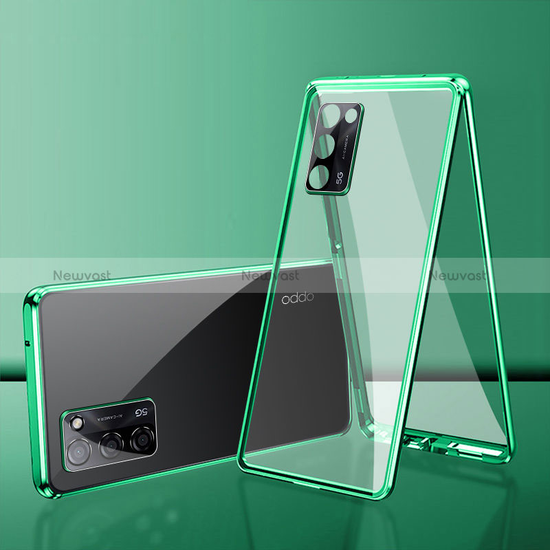 Luxury Aluminum Metal Frame Mirror Cover Case 360 Degrees for Oppo A56 5G Green