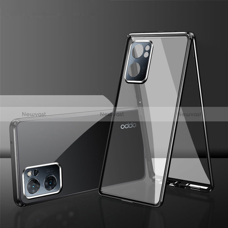 Luxury Aluminum Metal Frame Mirror Cover Case 360 Degrees for Oppo A56S 5G Black