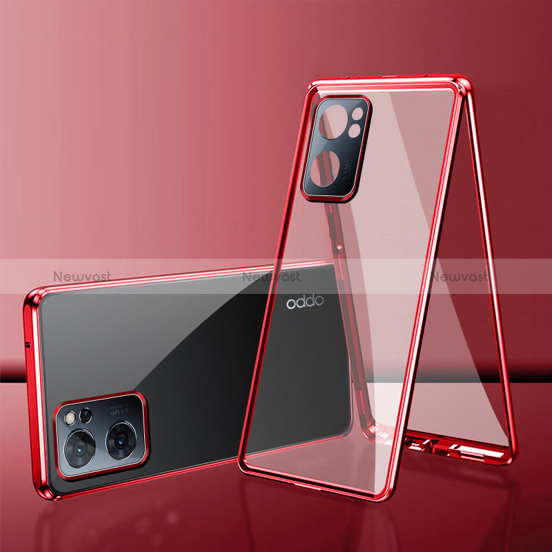 Luxury Aluminum Metal Frame Mirror Cover Case 360 Degrees for Oppo A57 5G Red