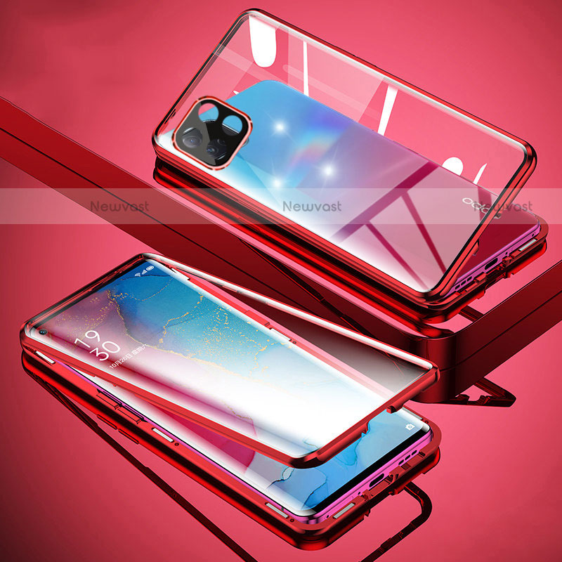 Luxury Aluminum Metal Frame Mirror Cover Case 360 Degrees for Oppo A72 5G Red