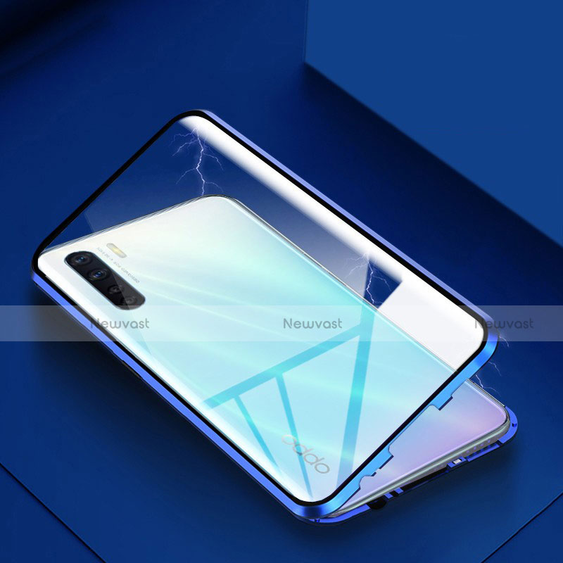 Luxury Aluminum Metal Frame Mirror Cover Case 360 Degrees for Oppo A91 Blue