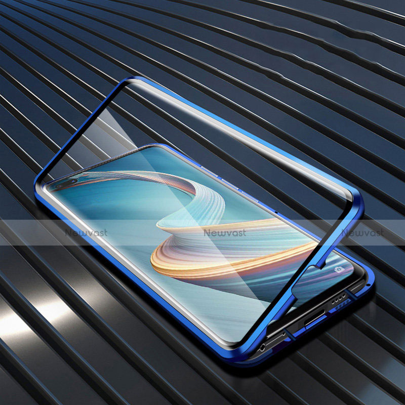 Luxury Aluminum Metal Frame Mirror Cover Case 360 Degrees for Oppo A92s 5G Blue