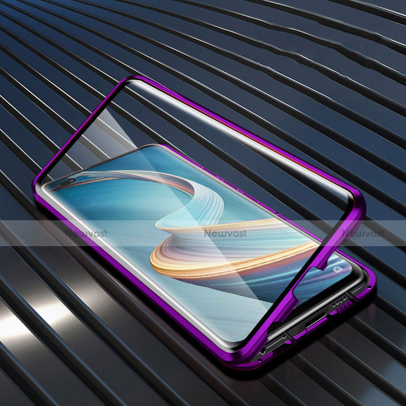 Luxury Aluminum Metal Frame Mirror Cover Case 360 Degrees for Oppo A92s 5G Purple