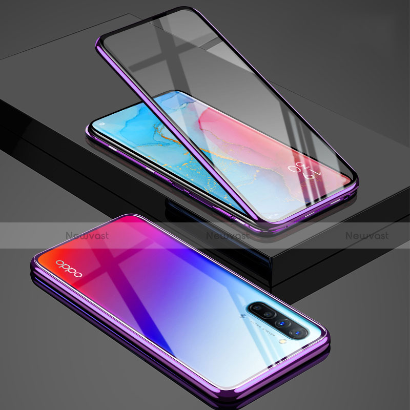 Luxury Aluminum Metal Frame Mirror Cover Case 360 Degrees for Oppo Find X2 Lite Purple