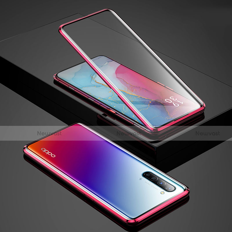 Luxury Aluminum Metal Frame Mirror Cover Case 360 Degrees for Oppo Find X2 Lite Red