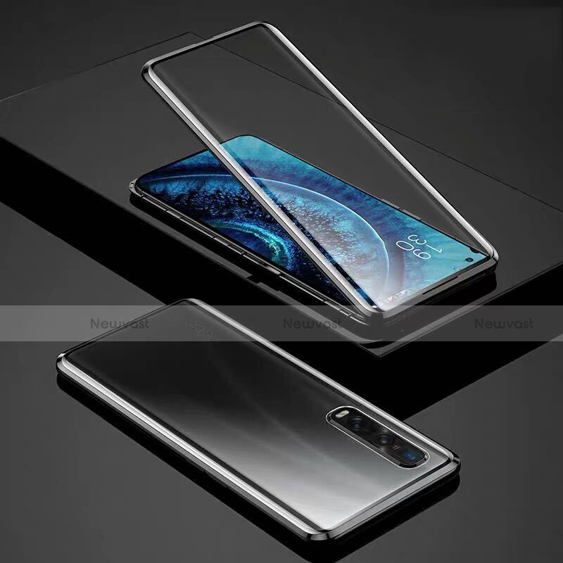 Luxury Aluminum Metal Frame Mirror Cover Case 360 Degrees for Oppo Find X2 Pro Black