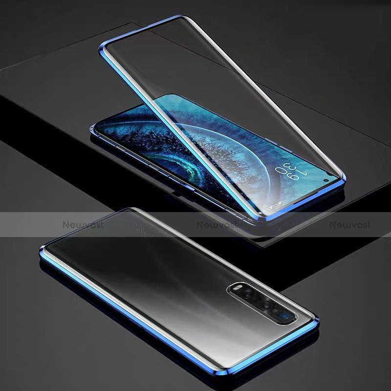 Luxury Aluminum Metal Frame Mirror Cover Case 360 Degrees for Oppo Find X2 Pro Blue