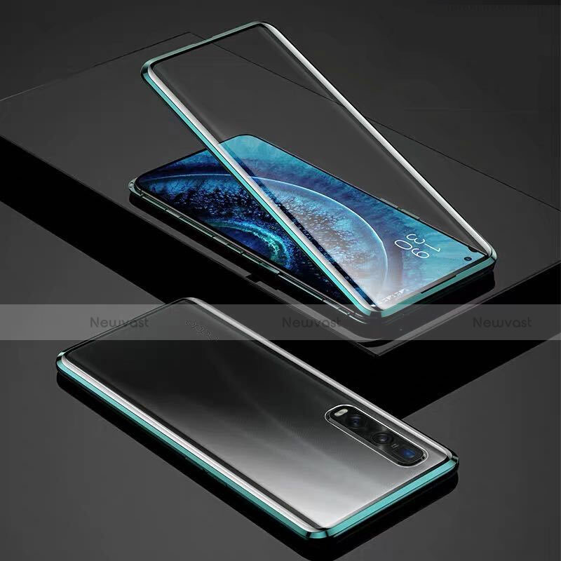 Luxury Aluminum Metal Frame Mirror Cover Case 360 Degrees for Oppo Find X2 Pro Green