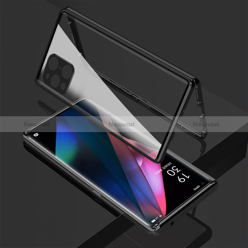Luxury Aluminum Metal Frame Mirror Cover Case 360 Degrees for Oppo Find X3 5G Black