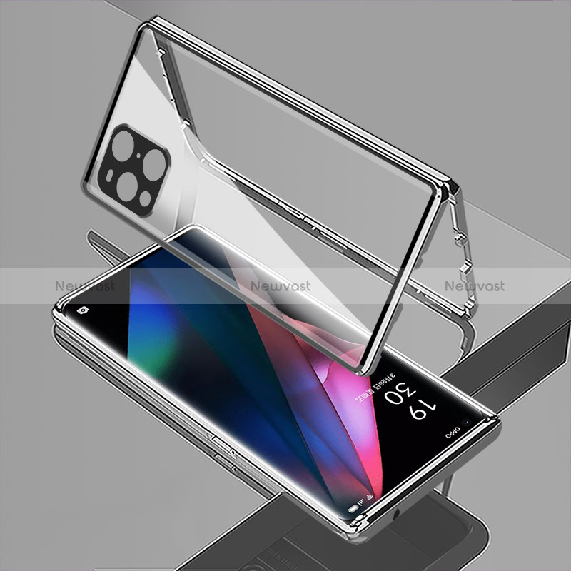 Luxury Aluminum Metal Frame Mirror Cover Case 360 Degrees for Oppo Find X3 5G Silver