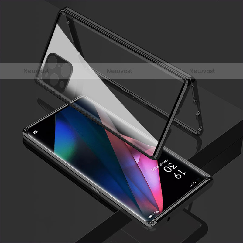 Luxury Aluminum Metal Frame Mirror Cover Case 360 Degrees for Oppo Find X3 Pro 5G Black