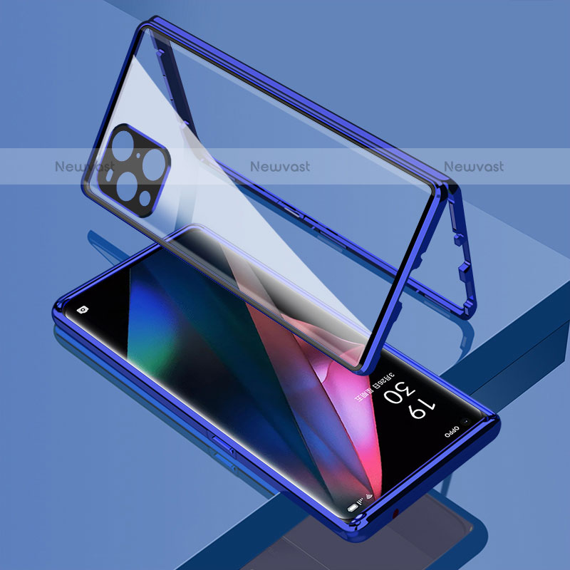 Luxury Aluminum Metal Frame Mirror Cover Case 360 Degrees for Oppo Find X3 Pro 5G Blue