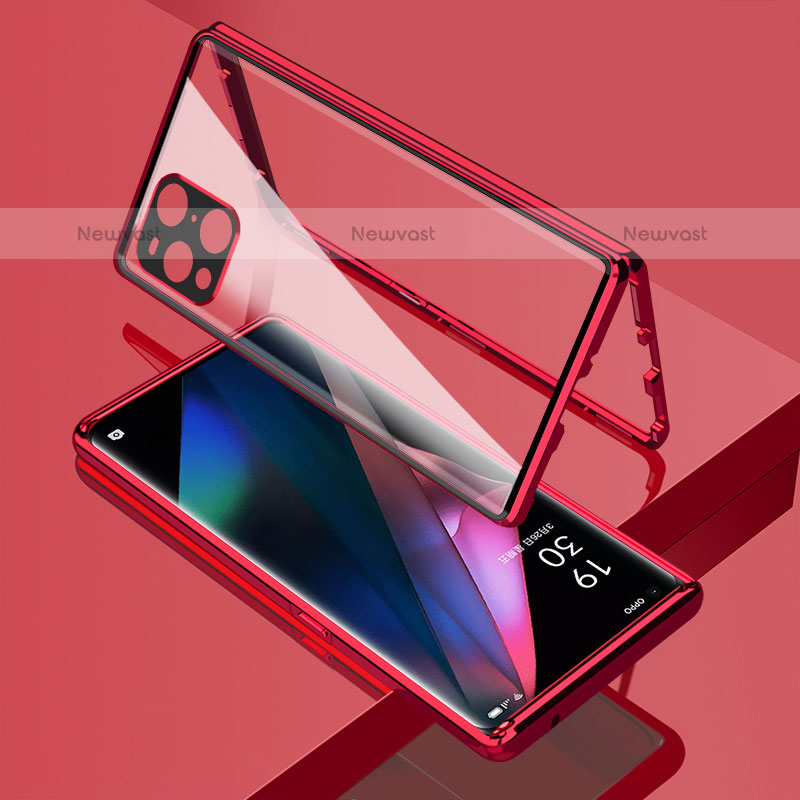 Luxury Aluminum Metal Frame Mirror Cover Case 360 Degrees for Oppo Find X3 Pro 5G Red