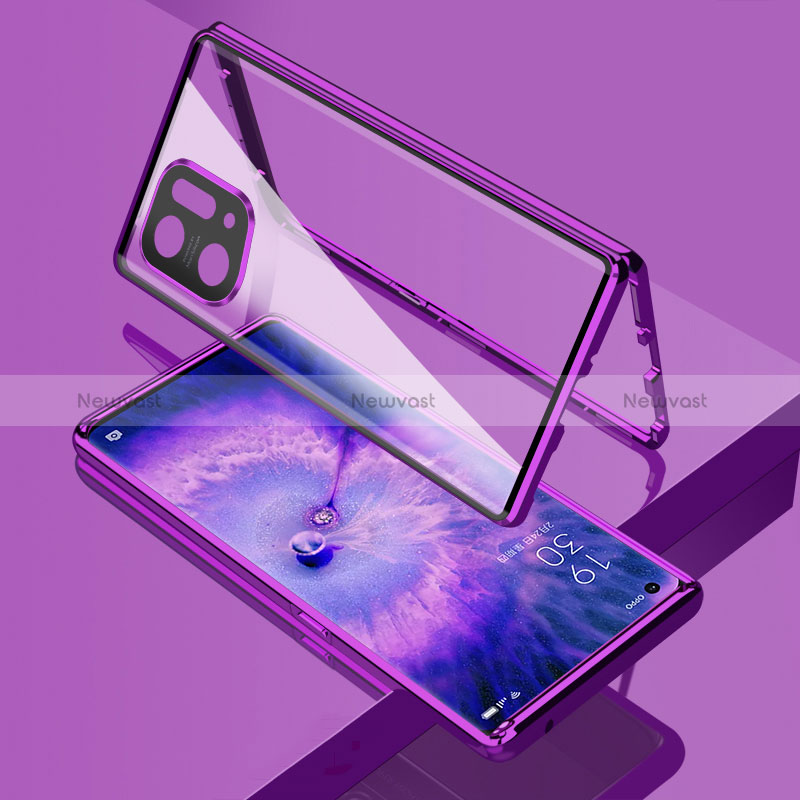 Luxury Aluminum Metal Frame Mirror Cover Case 360 Degrees for Oppo Find X5 5G Purple