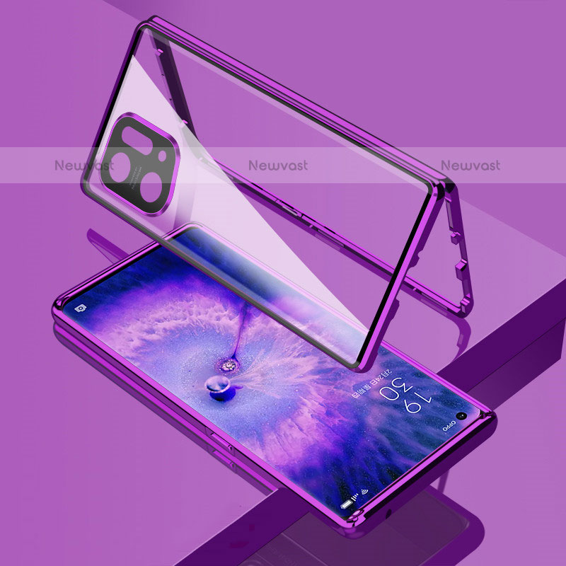 Luxury Aluminum Metal Frame Mirror Cover Case 360 Degrees for Oppo Find X5 Pro 5G Purple