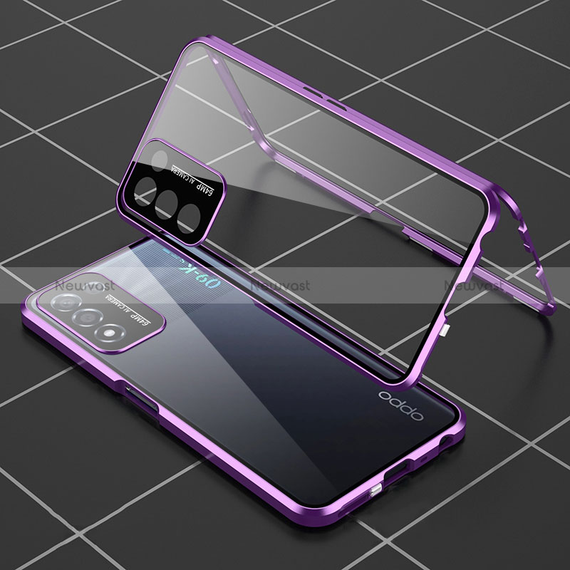 Luxury Aluminum Metal Frame Mirror Cover Case 360 Degrees for Oppo K9S 5G Purple