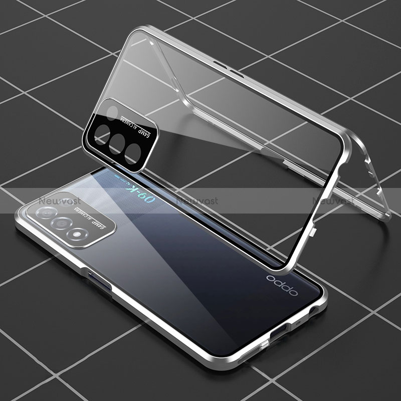 Luxury Aluminum Metal Frame Mirror Cover Case 360 Degrees for Oppo K9S 5G Silver
