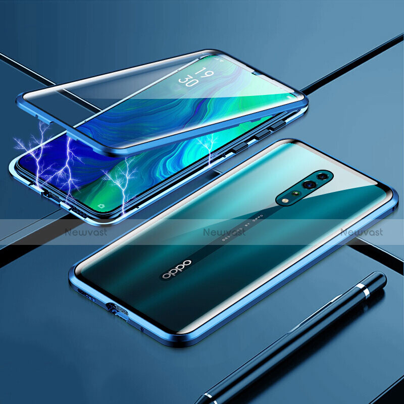 Luxury Aluminum Metal Frame Mirror Cover Case 360 Degrees for Oppo Reno Z Blue