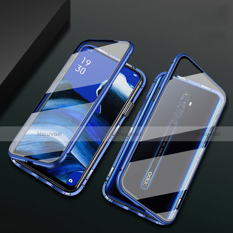 Luxury Aluminum Metal Frame Mirror Cover Case 360 Degrees for Oppo Reno2 Z Blue