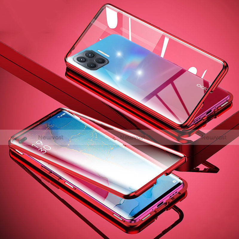Luxury Aluminum Metal Frame Mirror Cover Case 360 Degrees for Oppo Reno4 F Red