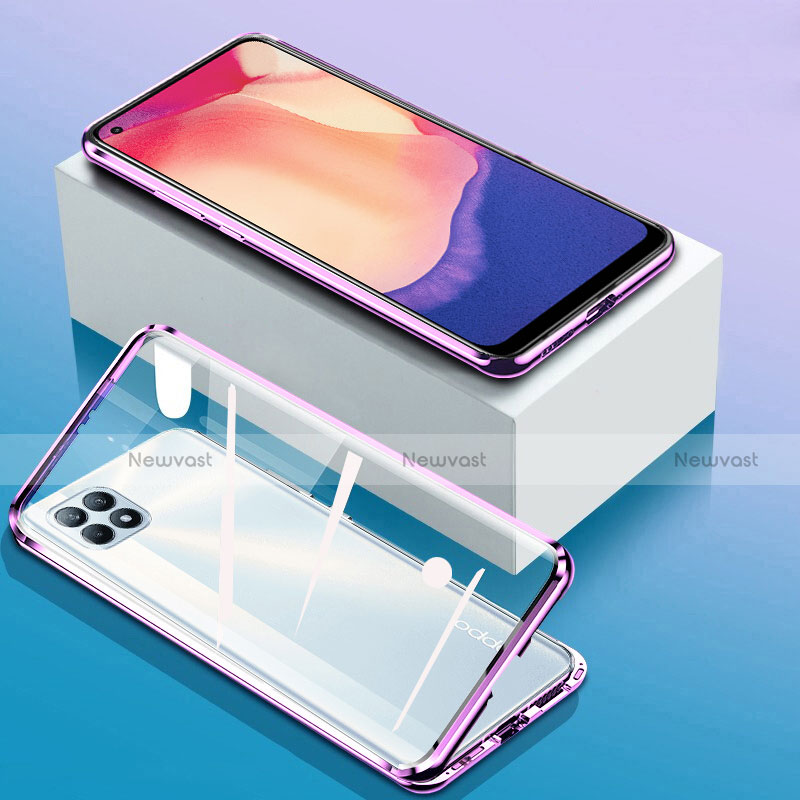 Luxury Aluminum Metal Frame Mirror Cover Case 360 Degrees for Oppo Reno4 SE 5G Clove Purple