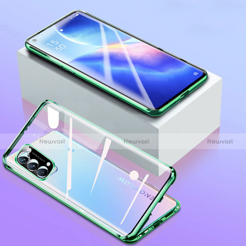 Luxury Aluminum Metal Frame Mirror Cover Case 360 Degrees for Oppo Reno5 5G Green