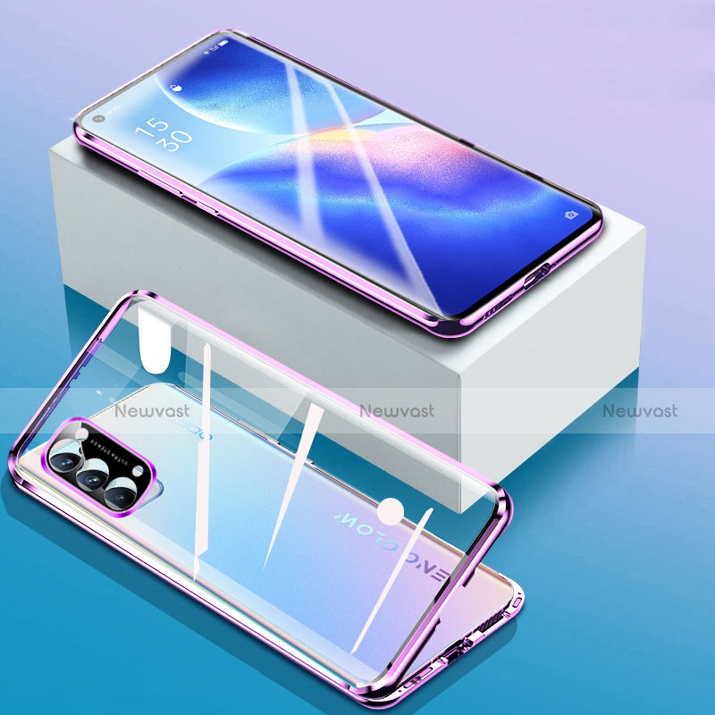 Luxury Aluminum Metal Frame Mirror Cover Case 360 Degrees for Oppo Reno5 5G Purple