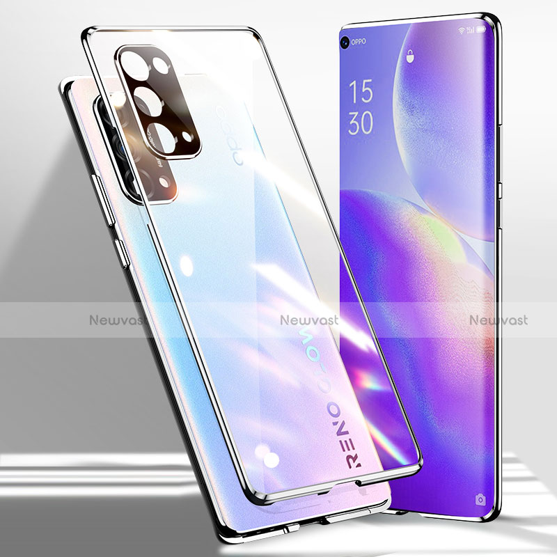 Luxury Aluminum Metal Frame Mirror Cover Case 360 Degrees for Oppo Reno5 Pro 5G Silver