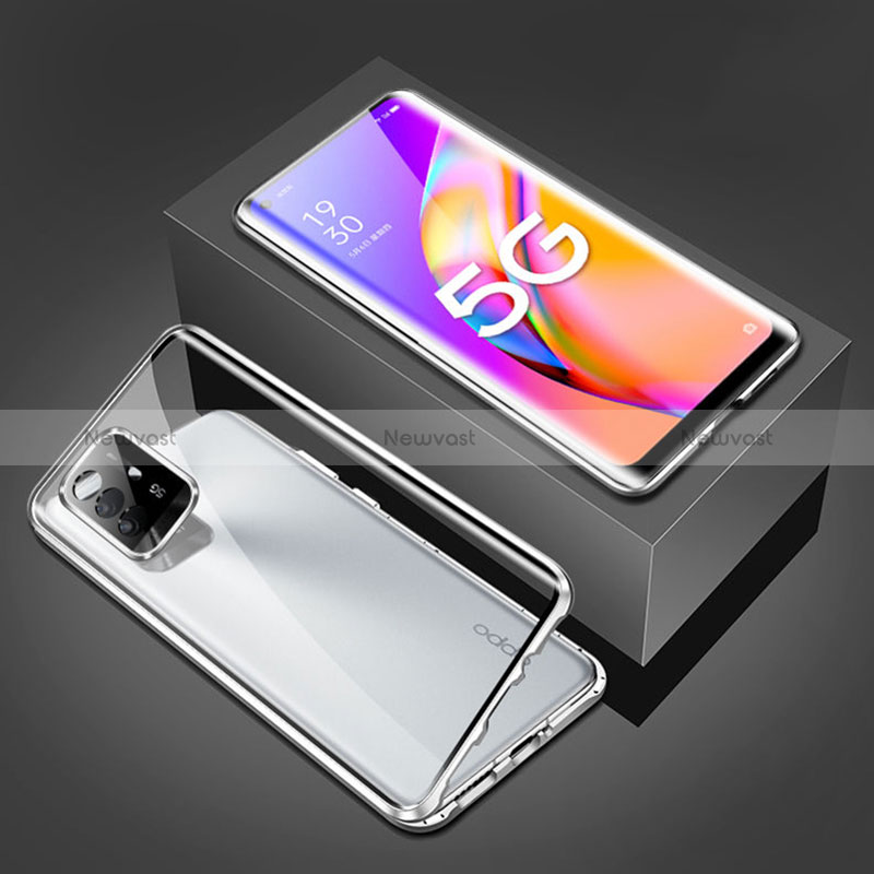 Luxury Aluminum Metal Frame Mirror Cover Case 360 Degrees for Oppo Reno5 Z 5G Silver