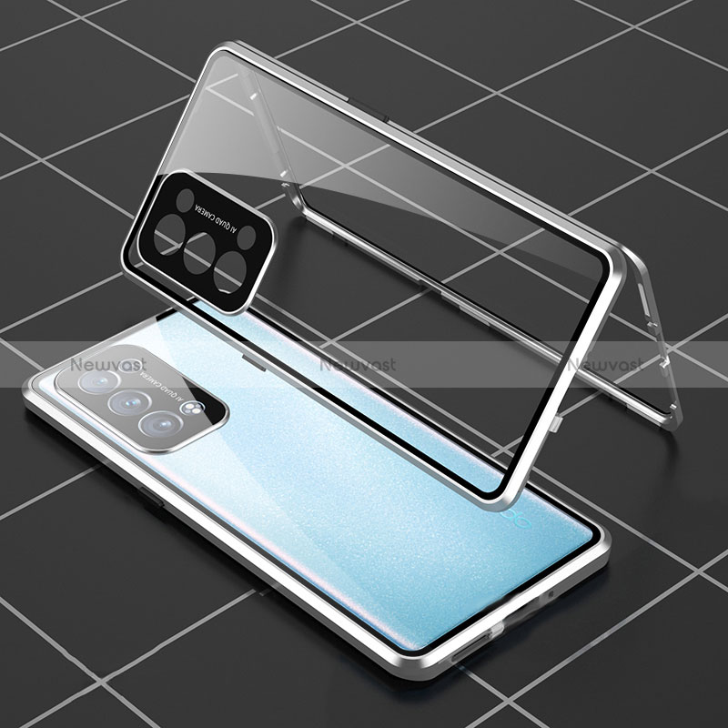 Luxury Aluminum Metal Frame Mirror Cover Case 360 Degrees for Oppo Reno6 Pro 5G Silver