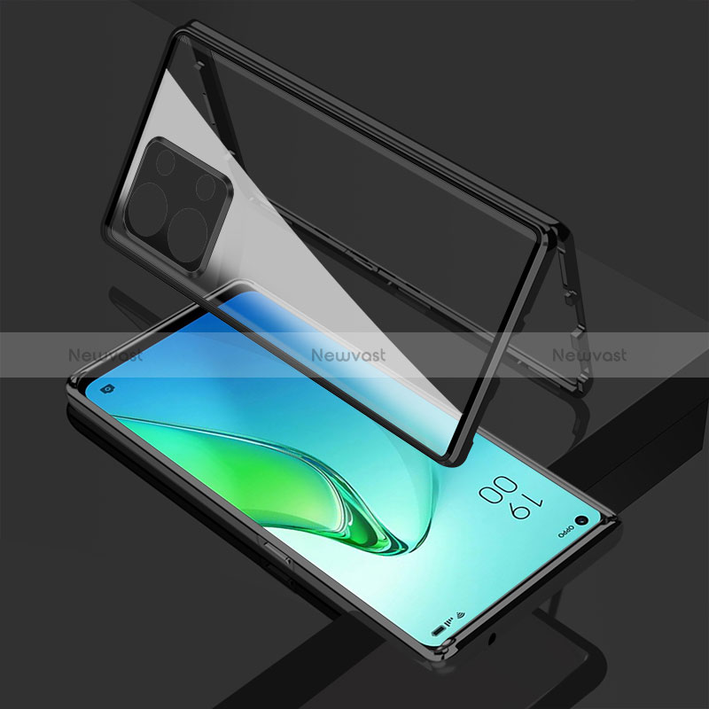 Luxury Aluminum Metal Frame Mirror Cover Case 360 Degrees for Oppo Reno8 5G Black