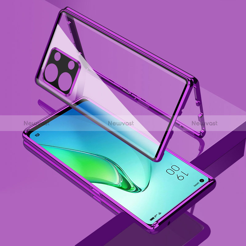 Luxury Aluminum Metal Frame Mirror Cover Case 360 Degrees for Oppo Reno8 Pro+ Plus 5G Purple